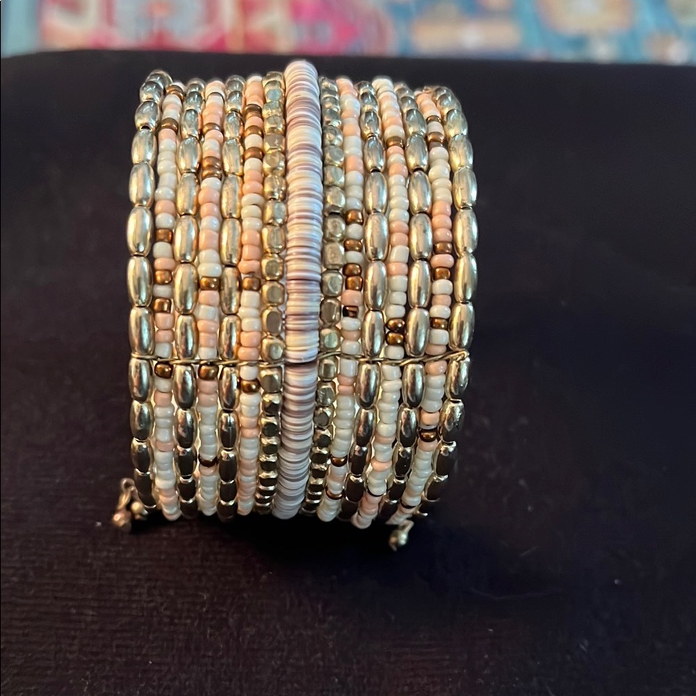 Elegant Beaded Cuff - Gold and Cream